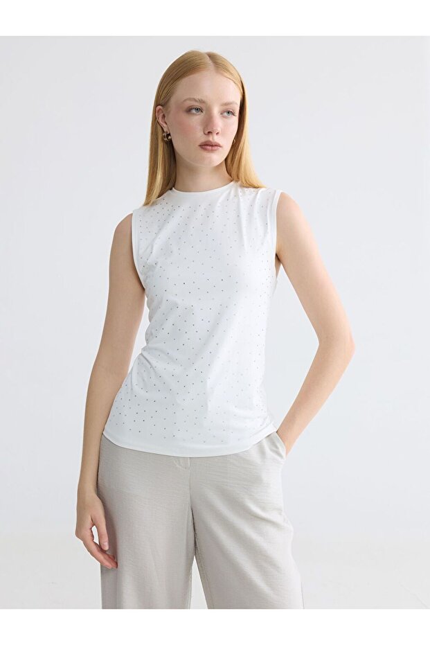 Lcw Modest Crew Neck Stoned Tank Top