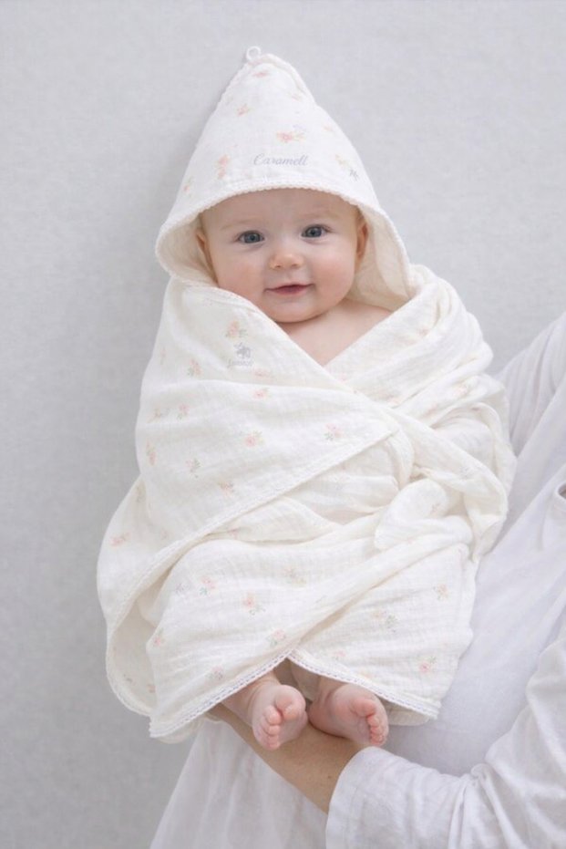 100% Organic Cotton Bath Set (Muslin Towel, Hooded Towel, 1 Washcloth 2566 2548