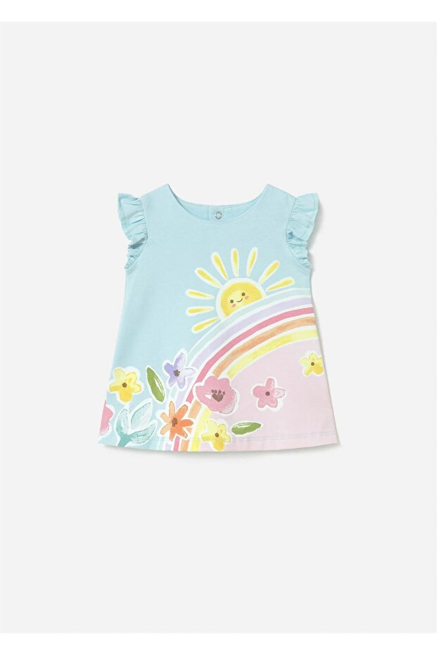 Baby Girl Rainbow Printed Dress Light Blue 1810