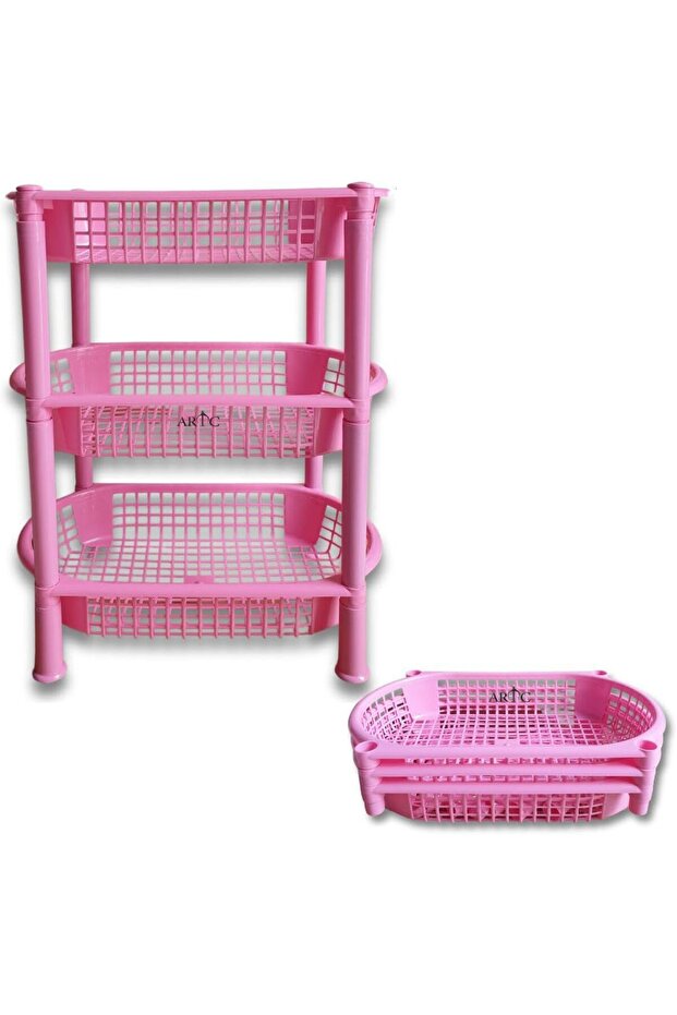 Vegetable Storage Rack (Pink, 3-Tier)