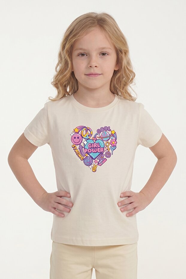 Printed Short Sleeve Girls' T-Shirt B10