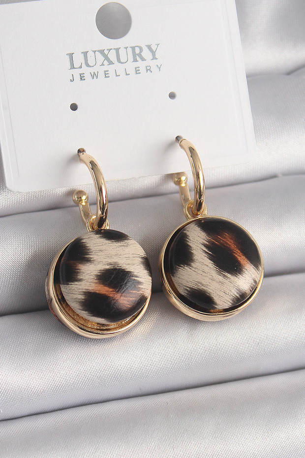 Stylish Brass Gold Color Leopard Patterned Circle Model Women's Earrings Teachers Mothers Valentine's Day Gift