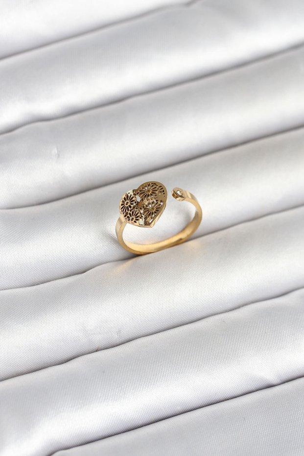 Stylish 316L Steel Gold Color Heart Model Women's Ring Teachers Mothers Valentine's Day Gift