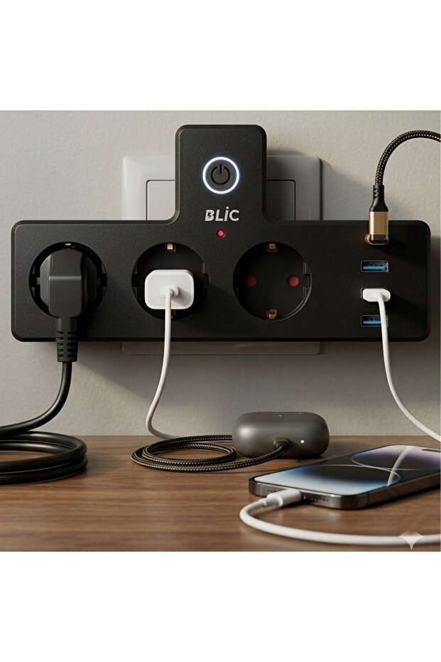 Ftr-12 Thermal Current Protected Triple Socket - Blic Pd 20W Usb-C + 3 Usb-A Inputs - 2500W 10A