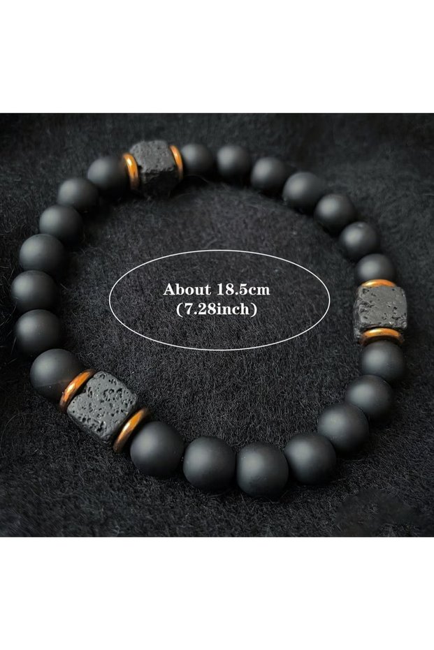 Mens Lava Stone Beaded Bracelet Matte Black Stretch Wristband Fashion Energy Style