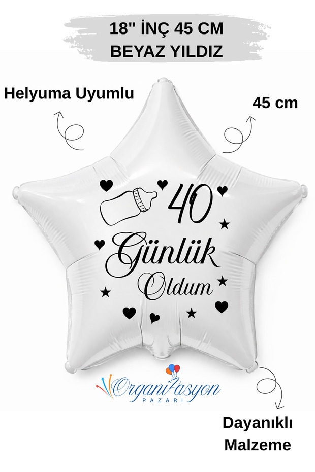 18 Inch White Star Foil Balloon | I'M 40 Now | Baby Bottle with Figure | Baby Mevlüt