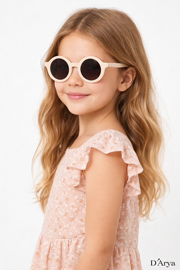 Dd805 Cream Beige Round Children's Sunglasses Unisex - with Storage Case Gift