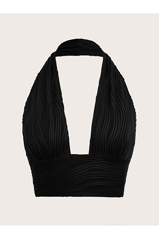 Elastic Halter Neck Cropped Low-Cut Blouse