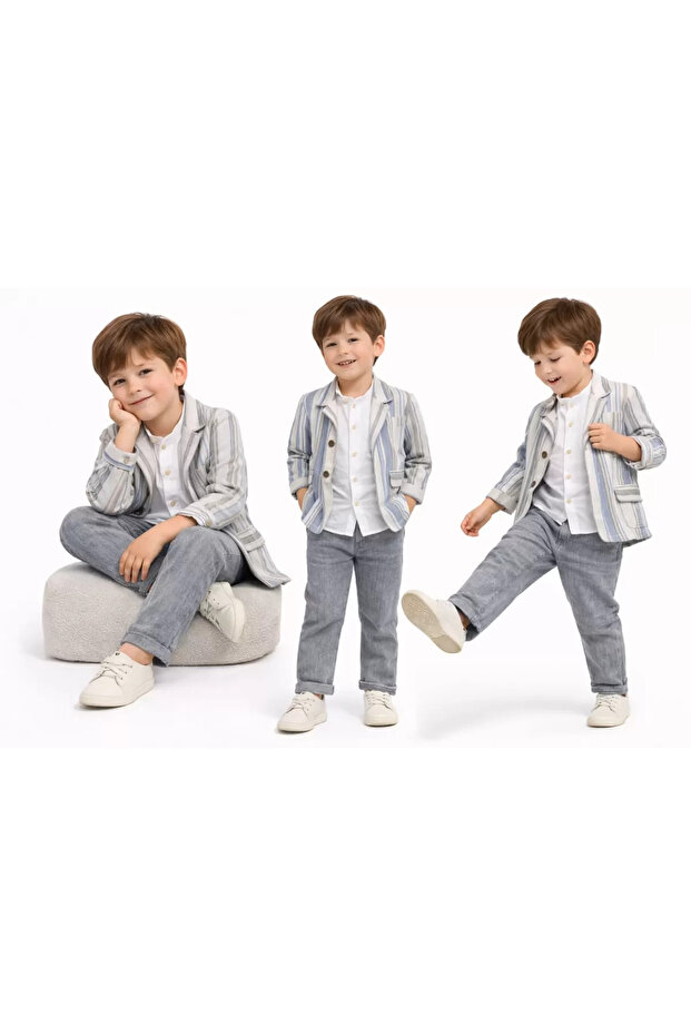 1-5 Years Old Muslin Shirted Linen 3 Piece Children's Set