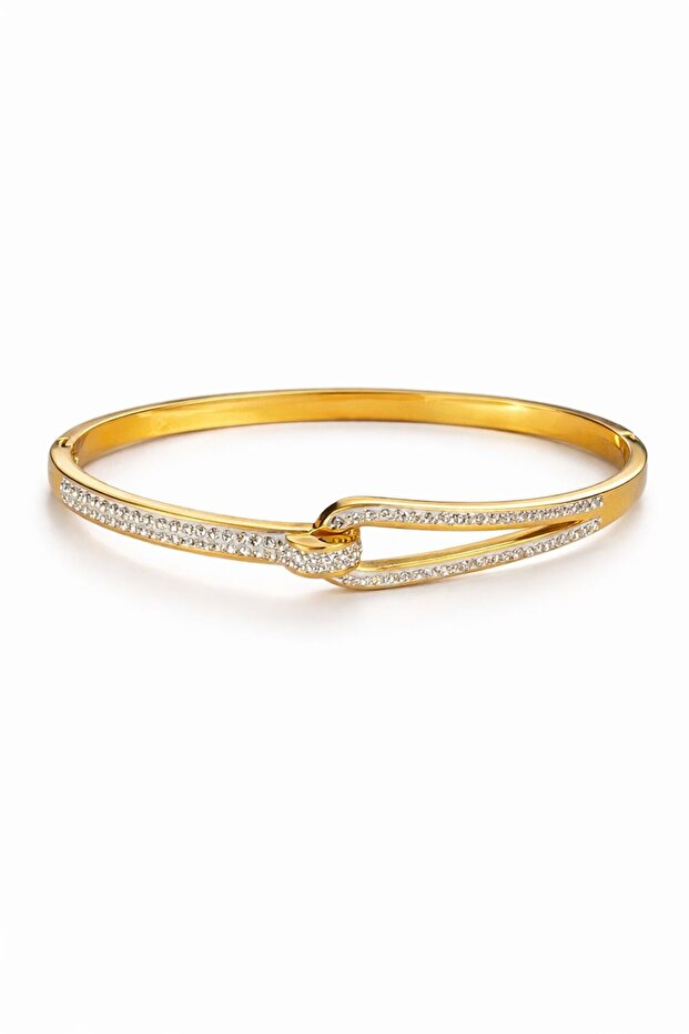 Allen | Gold Stone Detailed Cengelli Form Design Women's Handcuff Bracelet