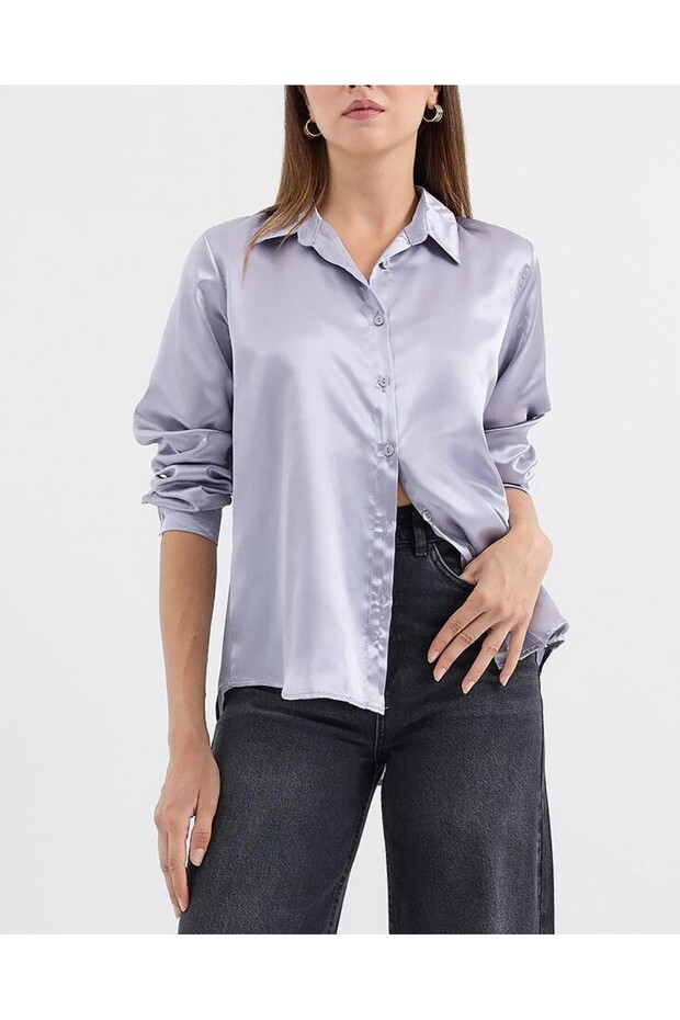 3964 Lightly Flowing Satin Shirt - Lilac
