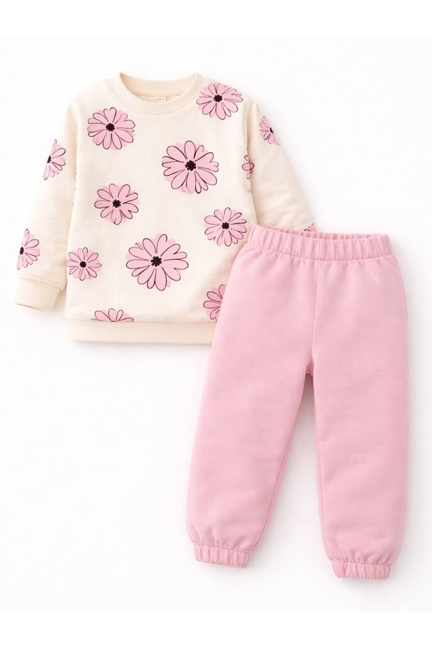 Oz Baby Cotton Floral Patterned 4 Season Baby Girl Tracksuit Set Top and Bottom Seasonal (1-4 Years)