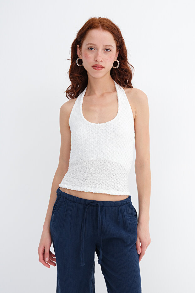 Textured Blouse with Neck Strap B0565 - 2