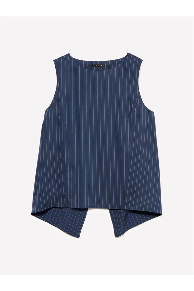Liyosel Blended Pinstripe Boat Neck Sleeveless Top Women Black Blouse - 325A5Gnklh01P