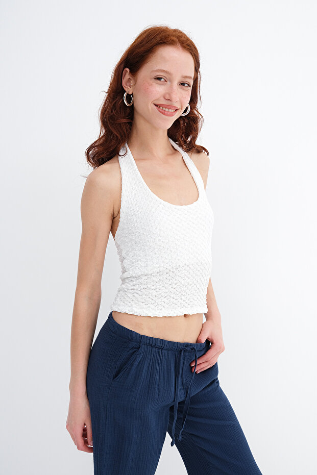Textured Blouse with Neck Strap B0565 - 5