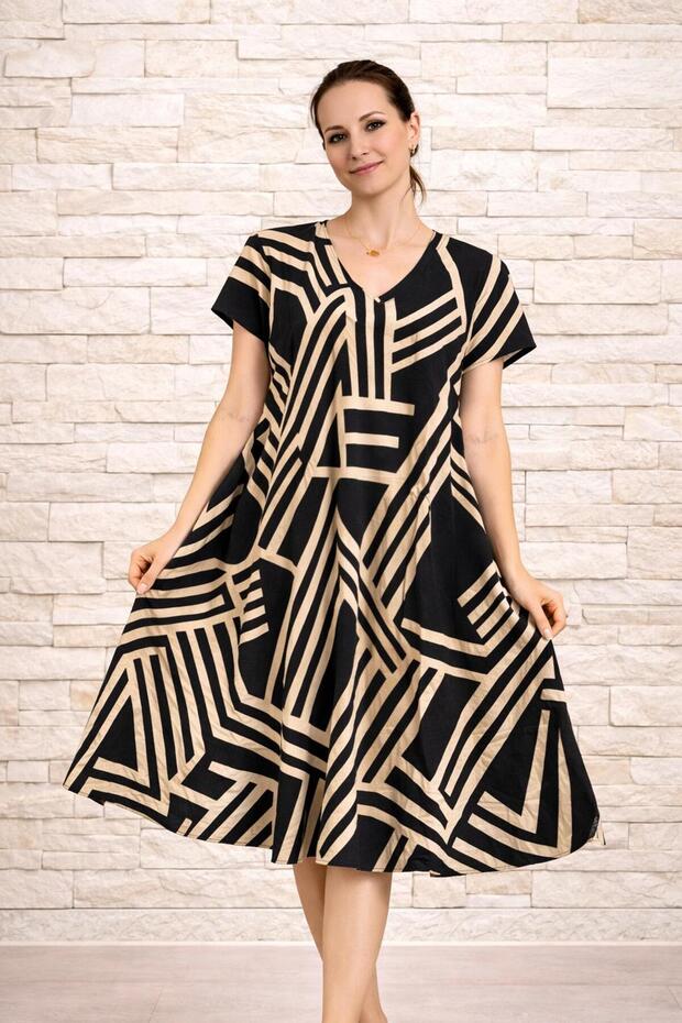 Women's Viscose Fabric Verev Cut Patterned Dress Standard Size 44/48