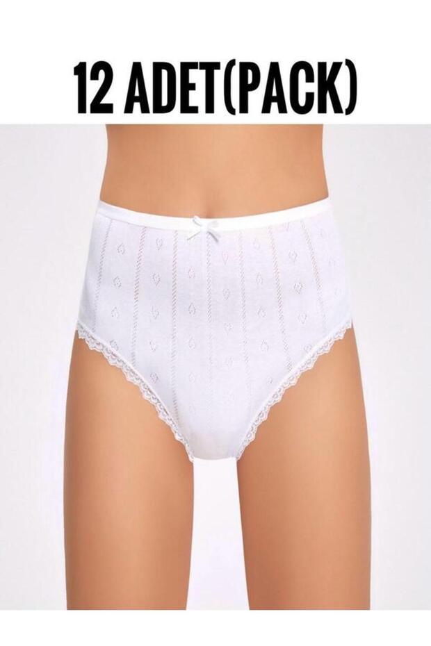 100% Cotton Combed Cotton 12-Pack, Women's Bato, Heart Patterned, Panties, Large Size, Jacquard, Lace