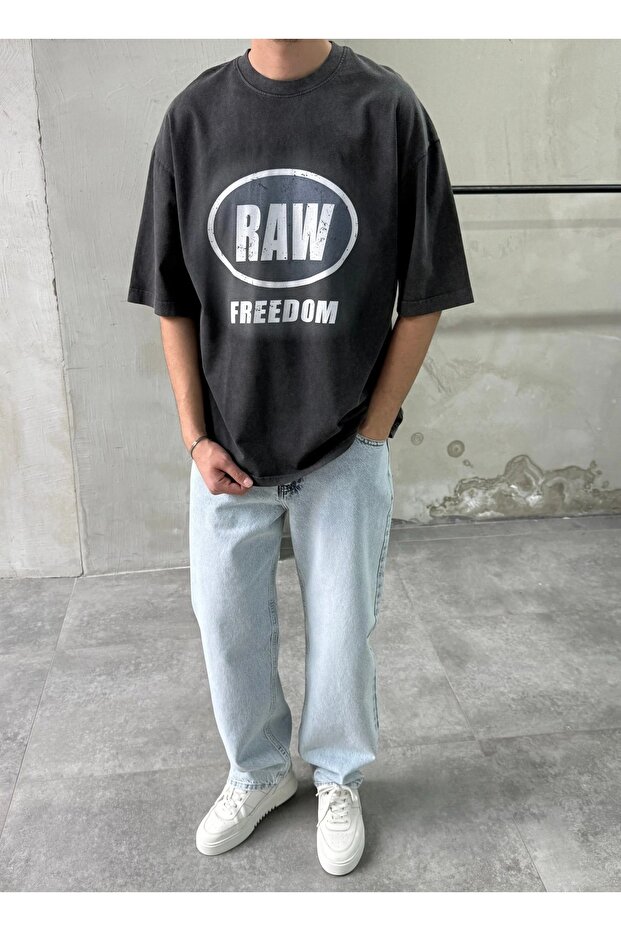 Raw Print Washed Oversize T-Shirt
