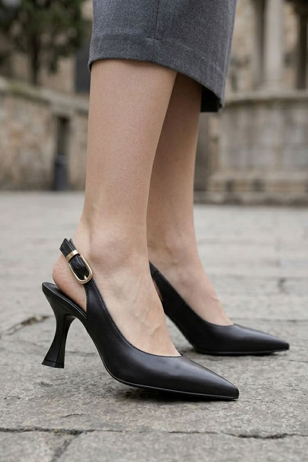 Nicola Black Matte Leather Women's Heeled Shoes
