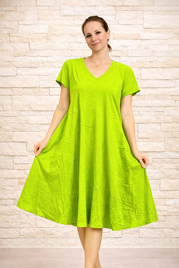 Women's Viscose Fabric Verev Cut Patterned Dress Standard Size 44/48