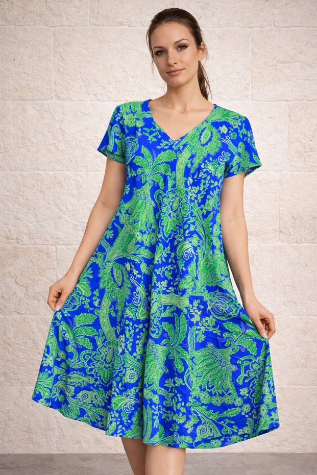 Women's Viscose Fabric Verev Cut Patterned Dress Standard Size 44/48