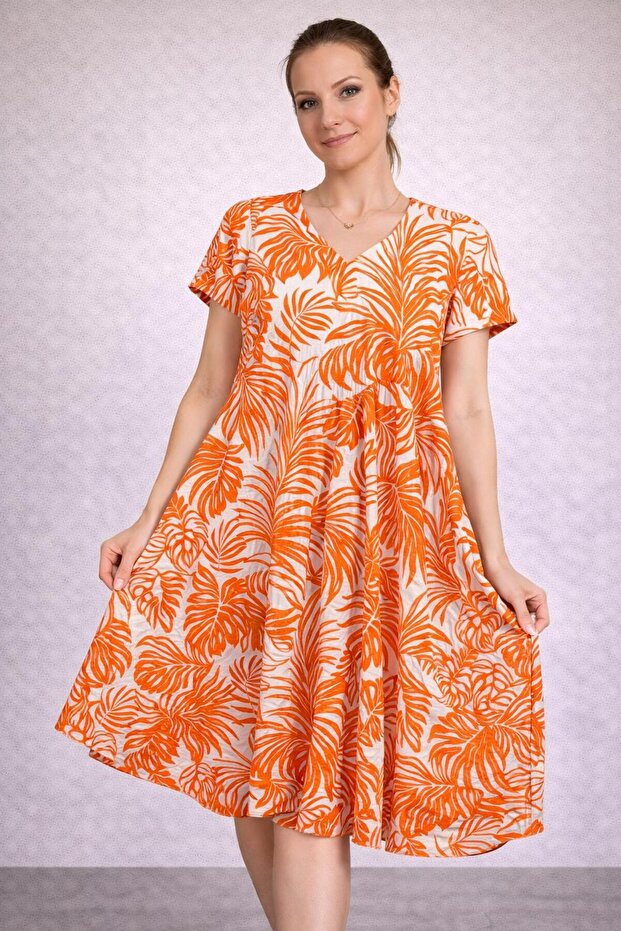 Women's Viscose Fabric Verev Cut Patterned Dress Standard Size 44/48
