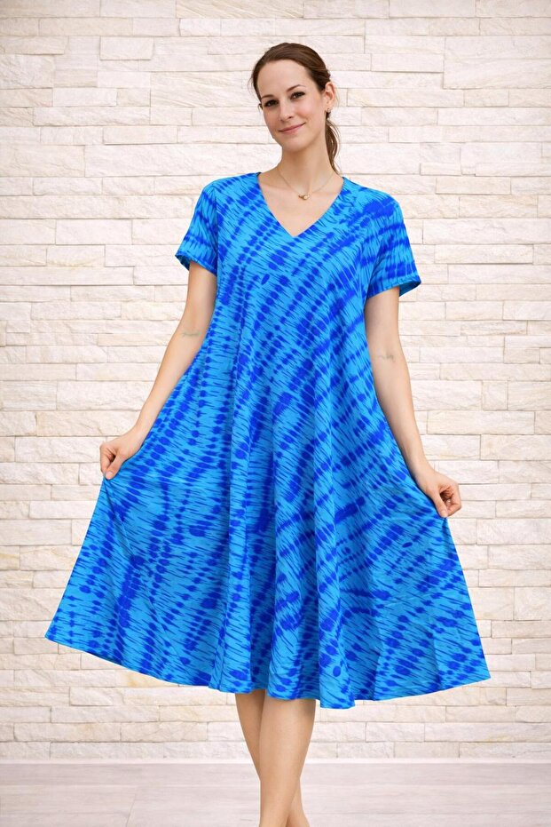 Women's Viscose Fabric Verev Cut Patterned Dress Standard Size 44/48