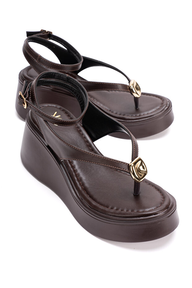 Women's Wedge Heeled Flip-Flop Sandals 6343 Brown