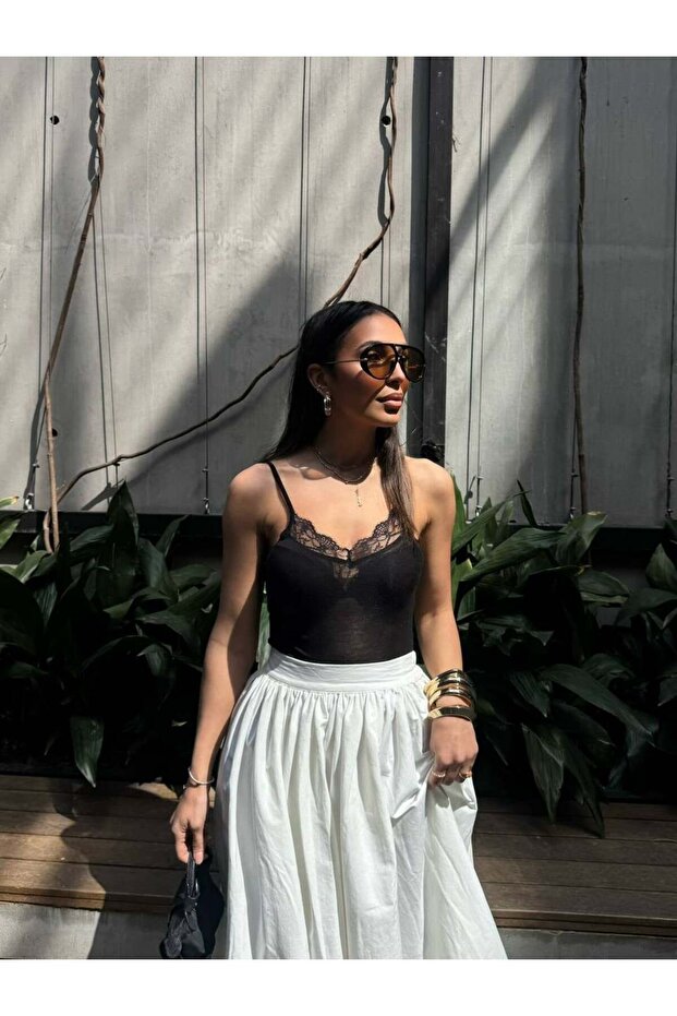 Women's Strappy Lace Detailed Transparent Blouse