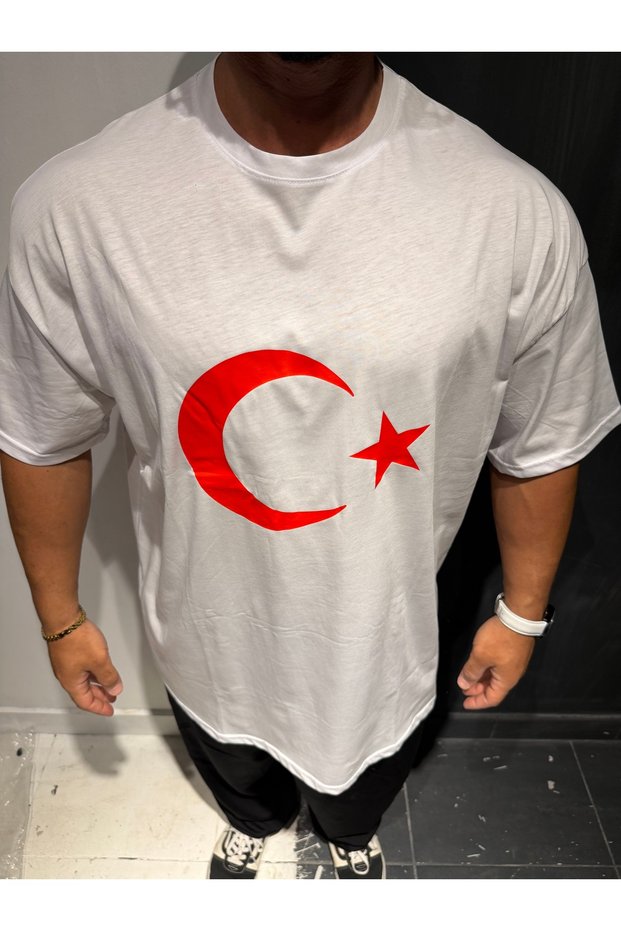 Moon Star White Crew Neck Plus Size 100% Cotton Short Sleeve Oversize T-Shirt