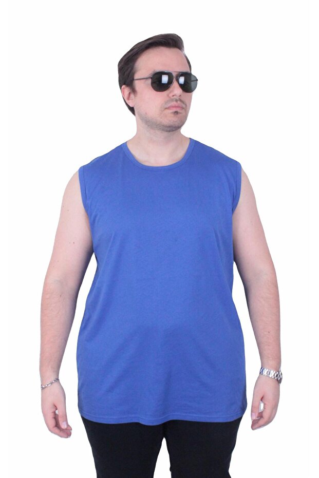 Plus Size Printed Sleeveless T-Shirt Life Is Never 26121 Cobalt Blue
