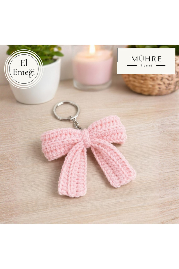 Bow Detail Ribbon Keychain Bag Charm Handmade Knitted Gift