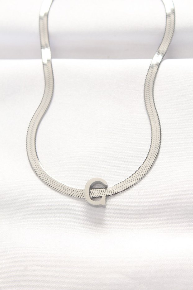 316L Steel C Letter Silver Color Italian Chain Necklace