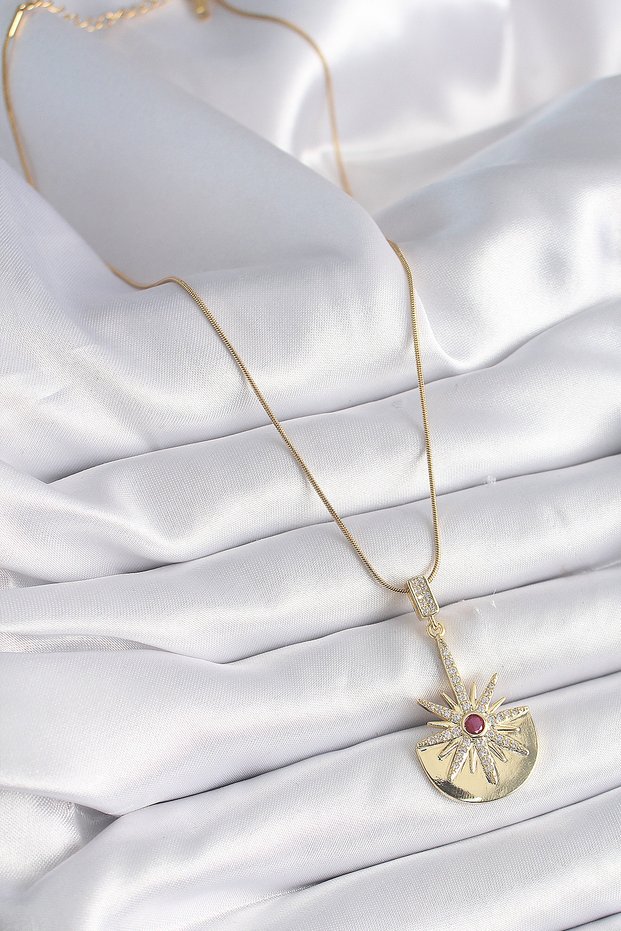 316L Steel Gold Color Zircon Stone Star Model Women's Necklace