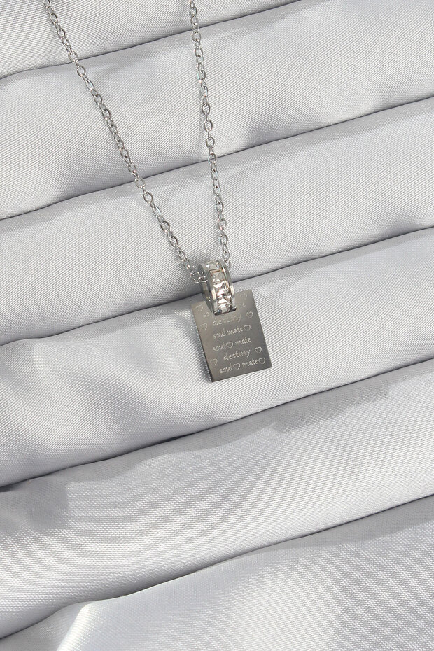 316L Steel Chain Silver Color Zircon Stone Love Letter Necklace 5886