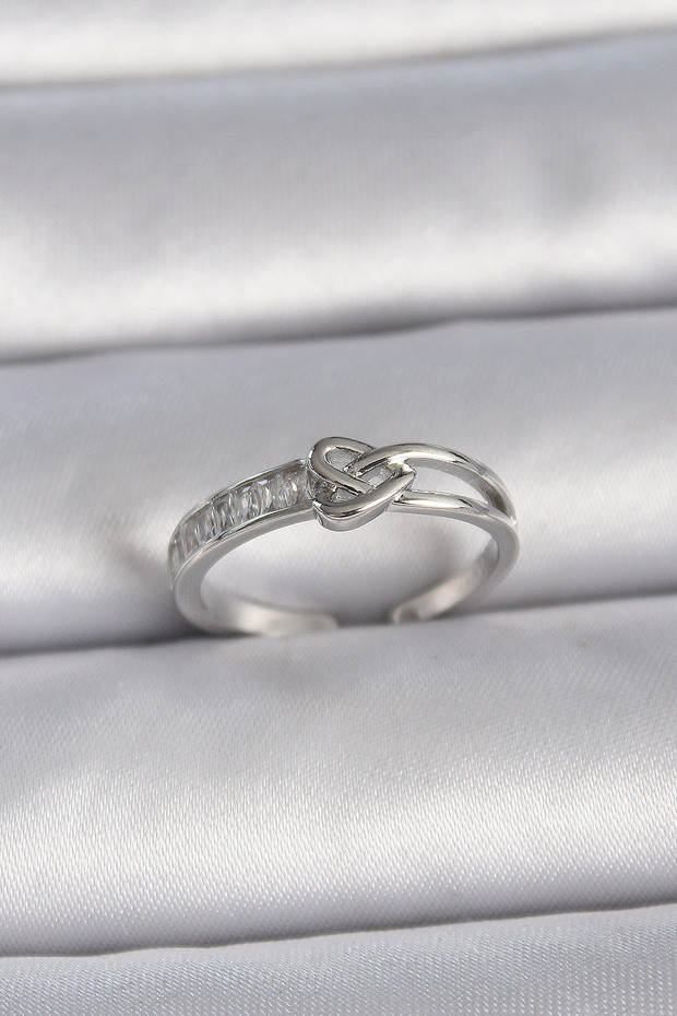 Brass Silver Color Adjustable Zircon Stone Knot Model Women's Ring