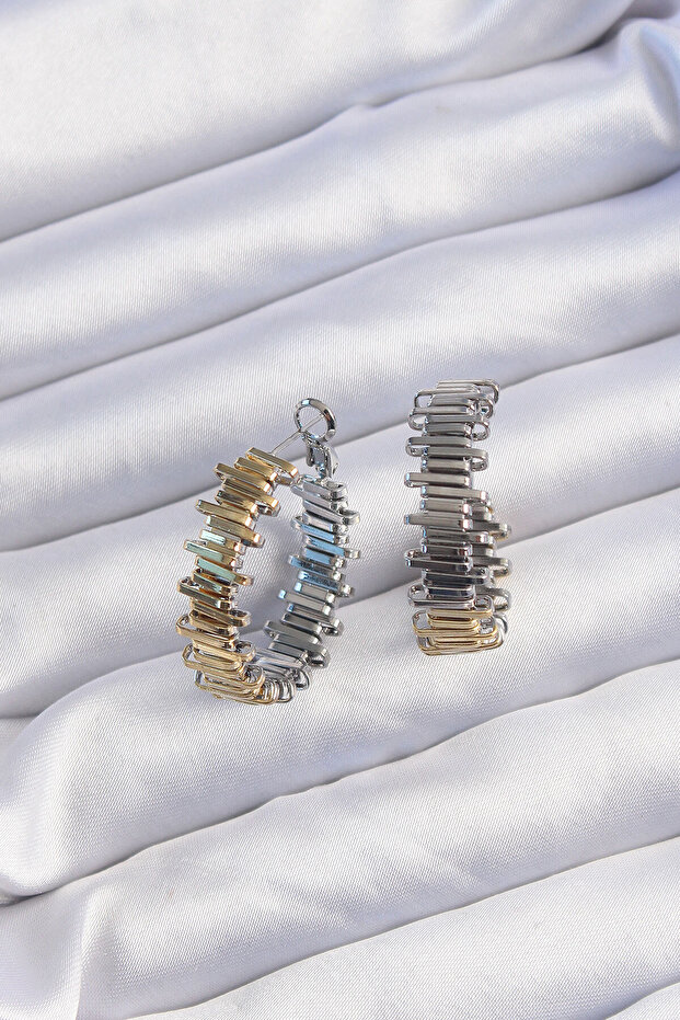 Brass Gold Silver Color Serrated Hoop Earrings