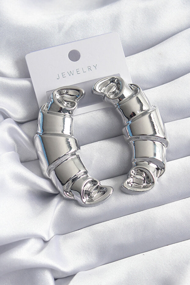 Brass Silver Color Croissant Model Women's Earrings