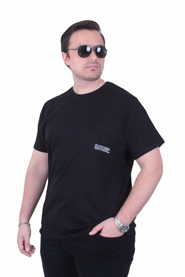 Men's Large Size Crew Neck T-Shirt with Pocket 26145 Black