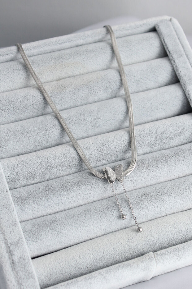 316L Steel Silver Color Italian Chain Model Silvery Butterfly Figure Women's Necklace