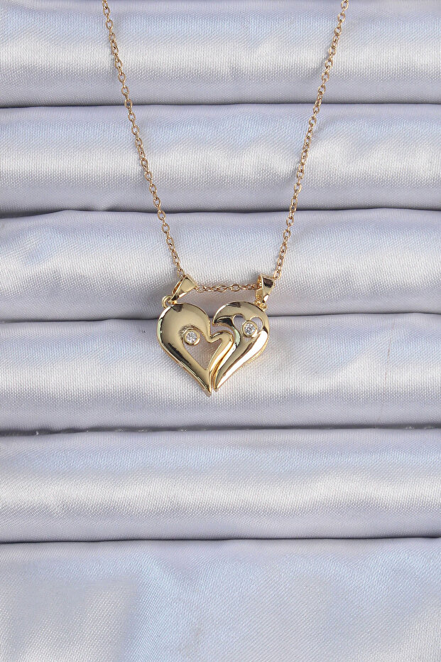 316L Steel Chain Gold Color Zircon Stone Magnet Heart Necklace