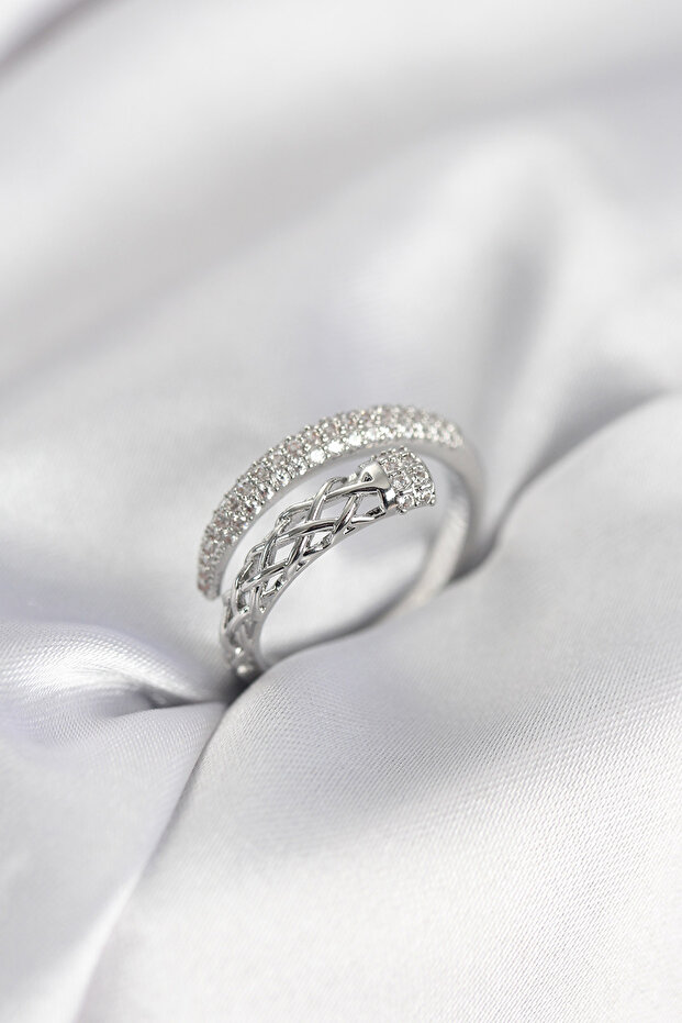 Silver Rk Zircon Stone Spiral Women's Ring