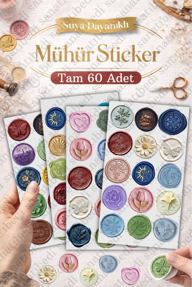 60 Pcs Seal Stickers - Waterproof Agenda Bullet Journal Gift Packaging Vintage Sticker