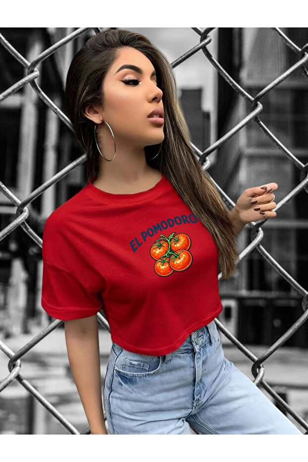 El Pomodoro Printed Crop T-Shirt 3Ut5