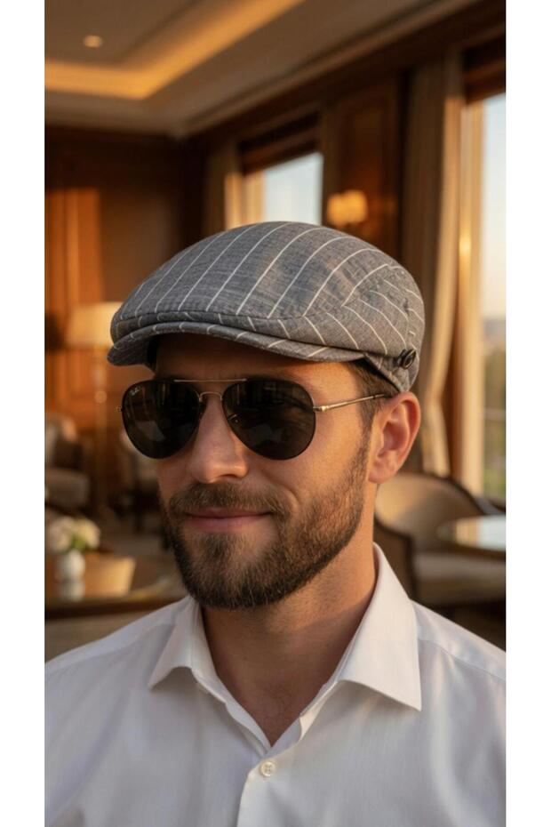 Men's 100% Cotton Summer Striped Linen Peaky Blinders Style Cap