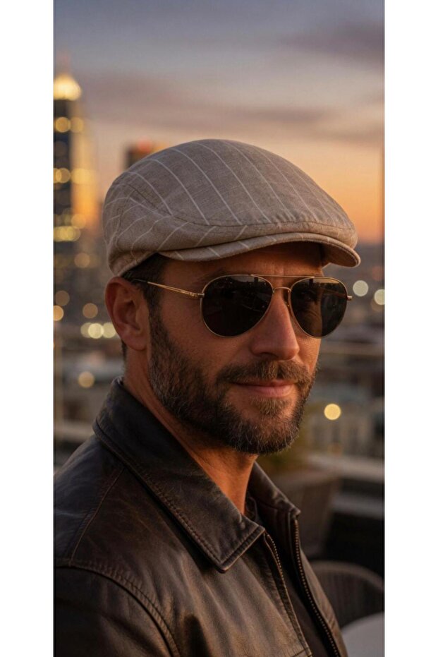 Men's 100% Cotton Summer Striped Linen Peaky Blinders Style Cap