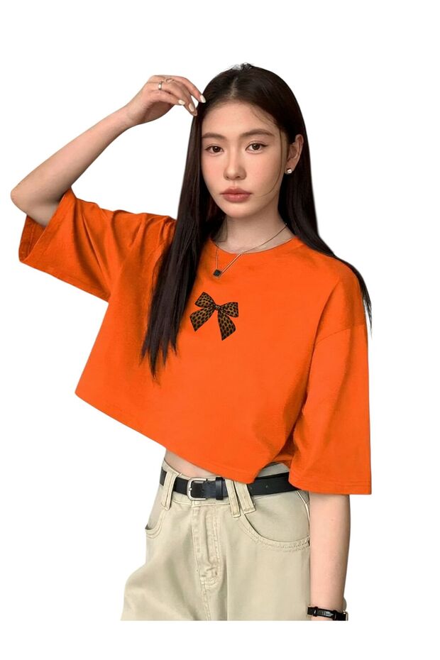 Ribbon Printed Crop T-Shirt 3Ut3