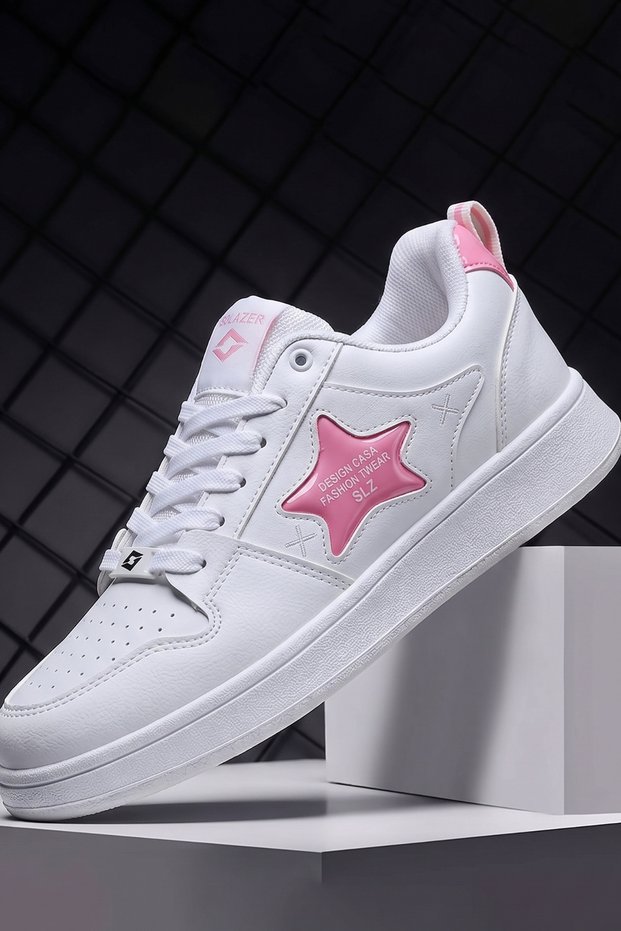 Women's Casual Sneaker White-Powder Sports Shoes