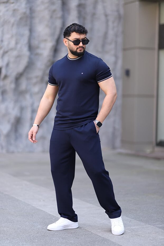Men's Crew Neck (T-Shirt + Pants) Comfortable Fit Bottom - Top Set