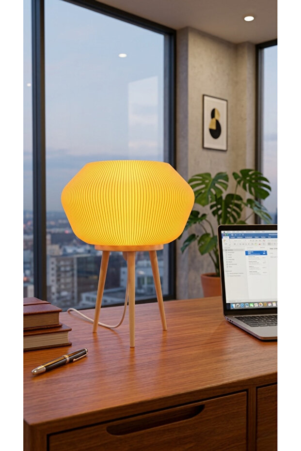 Modern Ribbed Tripod Table Lamp Decorative Night Light Warm Light Office & Home Lighting